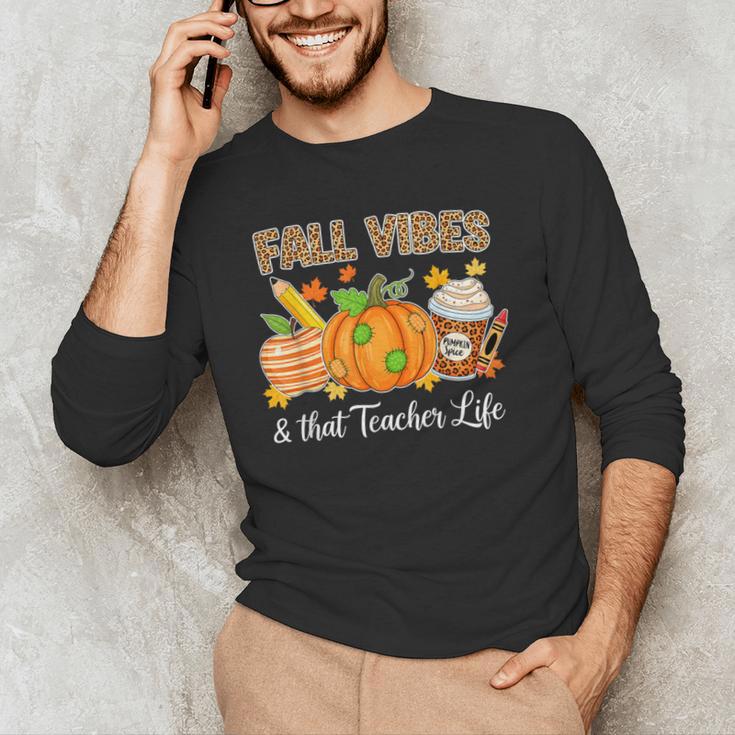 Fall Vibes And That Teacher Life Autumn Thanksgiving Men's Long Sleeve T-Shirt, novelty gifts, funny gifts Fall Vibes And That Teacher Life Autumn Thanksgiving Men's Long Sleeve T-Shirt, novelty gifts, funny gifts