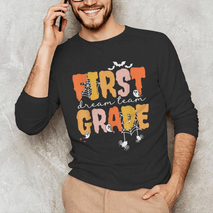 First Grade Dream Retro Team Fall Halloween Spooky Teachers Men's Long Sleeve T-Shirt, novelty gifts, funny gifts