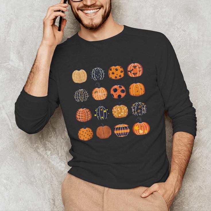 Folk Art Pumpkins Teacher Nurses Admin Witch Halloween Cute Men's Long Sleeve T-Shirt, novelty gifts, funny gifts