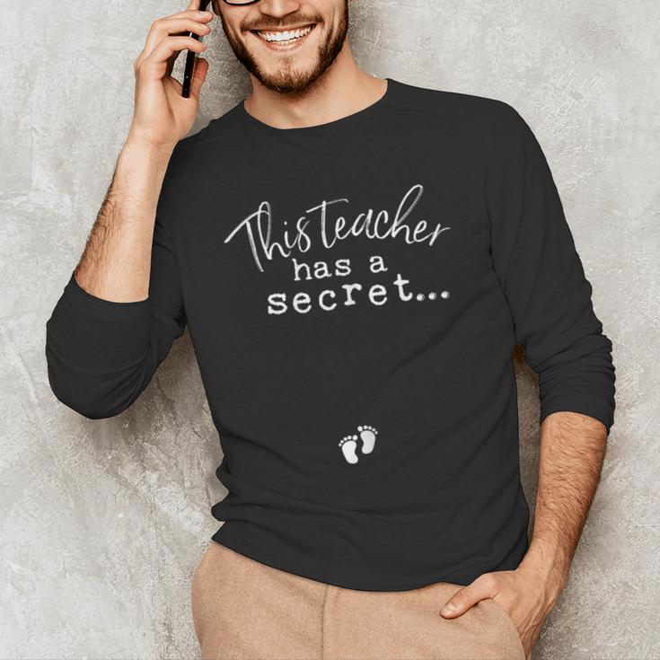 Fun Pregnant Teacher Announcement Idea- Footprints On Tummy Men's Long Sleeve T-Shirt, novelty gifts, funny gifts