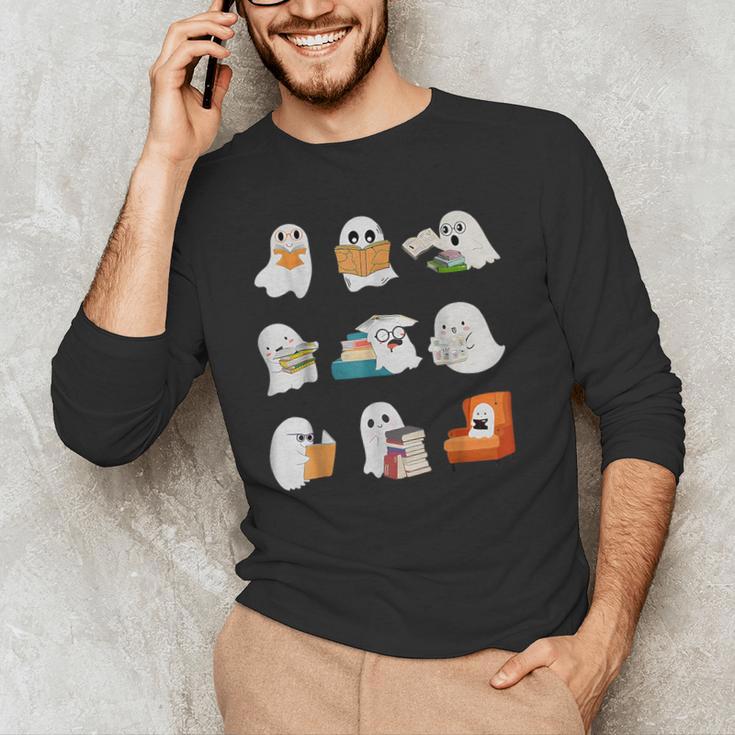 Ghost Reading Teacher Halloween Librarian Book Lover School Men's Long Sleeve T-Shirt, novelty gifts, funny gifts Ghost Reading Teacher Halloween Librarian Book Lover School Men's Long Sleeve T-Shirt, novelty gifts, funny gifts