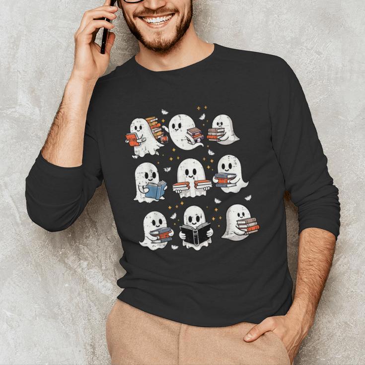 Ghosts With Books Library Halloween Men Women Kids Teacher Men's Long Sleeve T-Shirt, novelty gifts, funny gifts