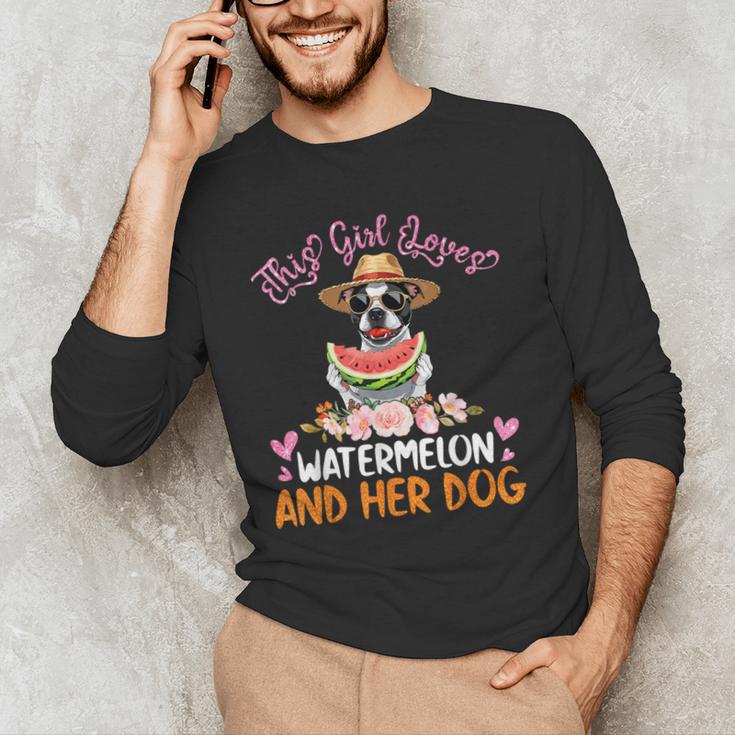 This Girl Loves Watermelon And Her Boston Terrier Dog Mother Men's Long Sleeve T-Shirt, novelty gifts, funny gifts