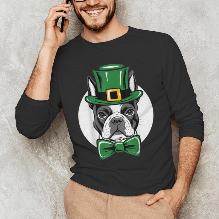 Green Boston Terrier Shamrock St Patricks Day Boston Terrier Men's Long Sleeve T-Shirt, novelty gifts, funny gifts