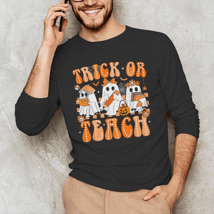 Groovy Teacher Halloween Trick Or Teach Ghost Men Women Kids Men's Long Sleeve T-Shirt, novelty gifts, funny gifts