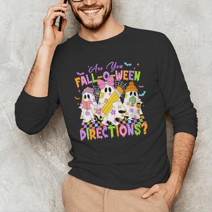 Halloween Floral Ghost Teacher Are You Falloween Directions Men's Long Sleeve T-Shirt, novelty gifts, funny gifts