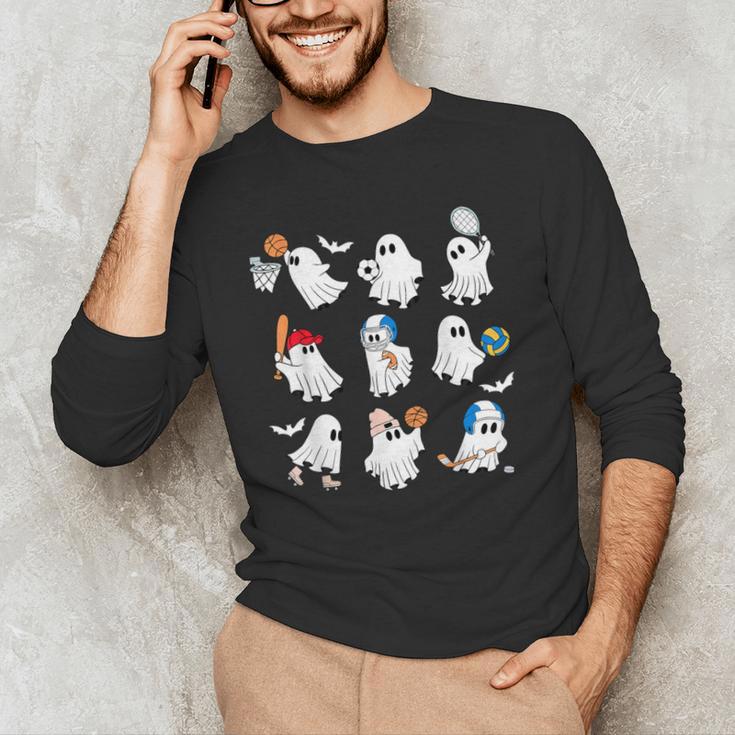 Halloween PE Teacher Ghost Playing Soccer Football Baseball Men's Long Sleeve T-Shirt, novelty gifts, funny gifts Halloween PE Teacher Ghost Playing Soccer Football Baseball Men's Long Sleeve T-Shirt, novelty gifts, funny gifts