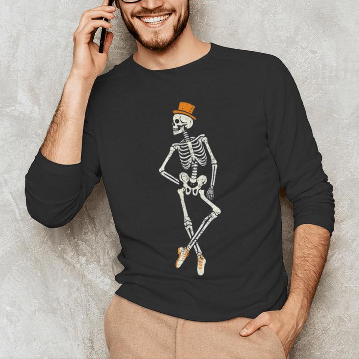 Halloween Skeleton Tap Dance Ballet Dance Teacher Men's Long Sleeve T-Shirt, novelty gifts, funny gifts