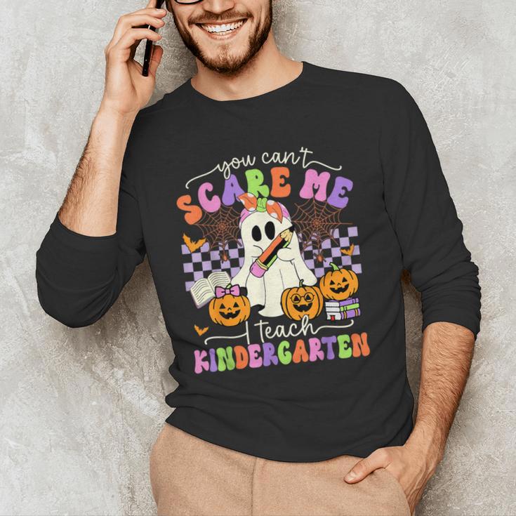 Halloween Teacher You Can't Scare Me I Teach Kindergarten Men's Long Sleeve T-Shirt, novelty gifts, funny gifts
