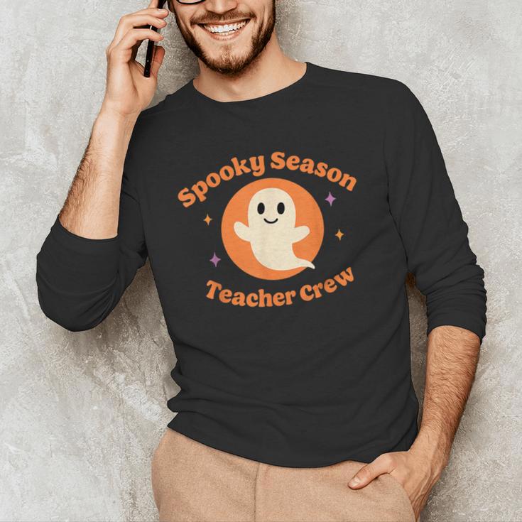 Halloween Teacher Crew Spooky Season Retro Ghost Men's Long Sleeve T-Shirt, novelty gifts, funny gifts