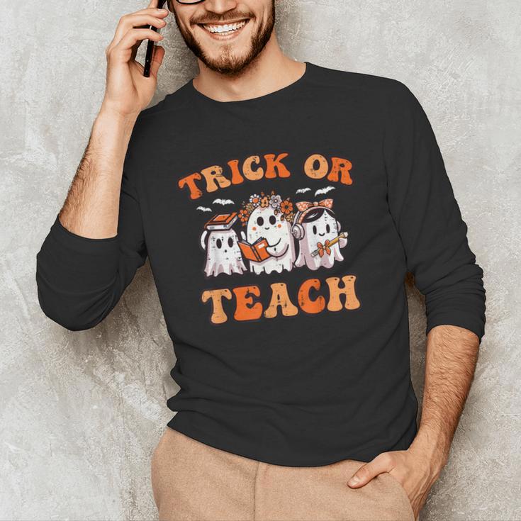 Halloween Teacher Ghosts Trick Or Teach Retro Costume Women Men's Long Sleeve T-Shirt, novelty gifts, funny gifts