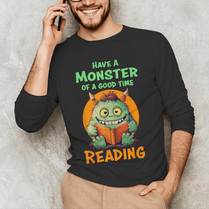 Halloween Teacher Librarian Monster Reading Books Men Women Kids Men's Long Sleeve T-Shirt, novelty gifts, funny gifts Halloween Teacher Librarian Monster Reading Books Men Women Kids Men's Long Sleeve T-Shirt, novelty gifts, funny gifts