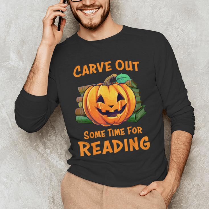 Halloween Teacher Librarian Pumpkin Reading Books Men Women Kids Men's Long Sleeve T-Shirt, novelty gifts, funny gifts