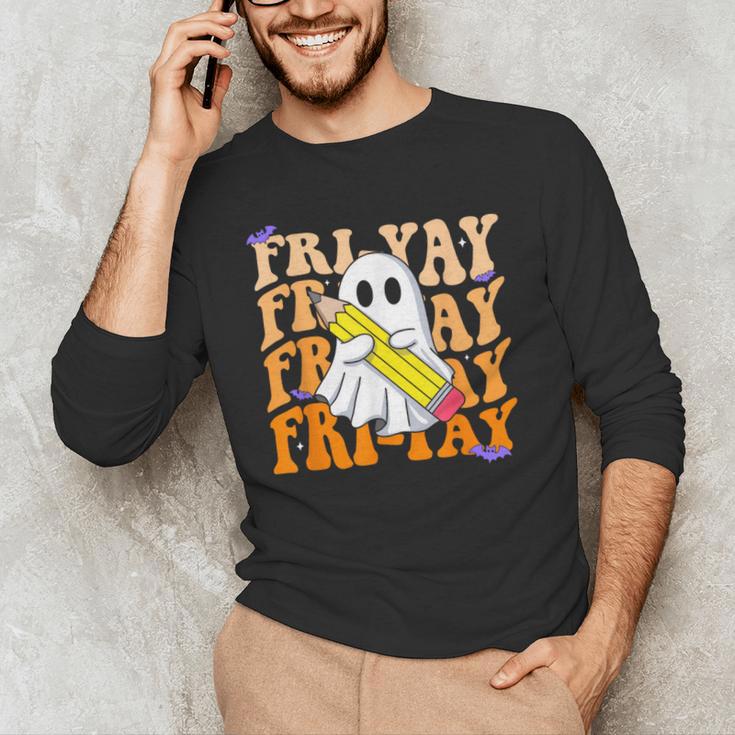 Happy Fri-Yay Friday Lovers Groovy Teacher Life Halloween Men's Long Sleeve T-Shirt, novelty gifts, funny gifts Happy Fri-Yay Friday Lovers Groovy Teacher Life Halloween Men's Long Sleeve T-Shirt, novelty gifts, funny gifts