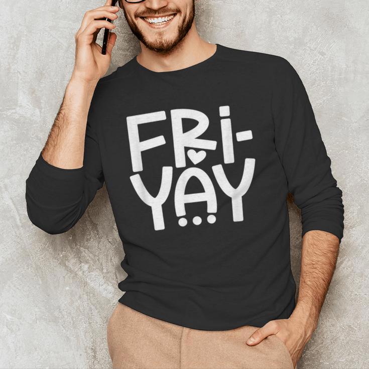 Happy Friyay Teacher Shirt Cute Teacher Fashion Fri-Yay Men's Long Sleeve T-Shirt, novelty gifts, funny gifts