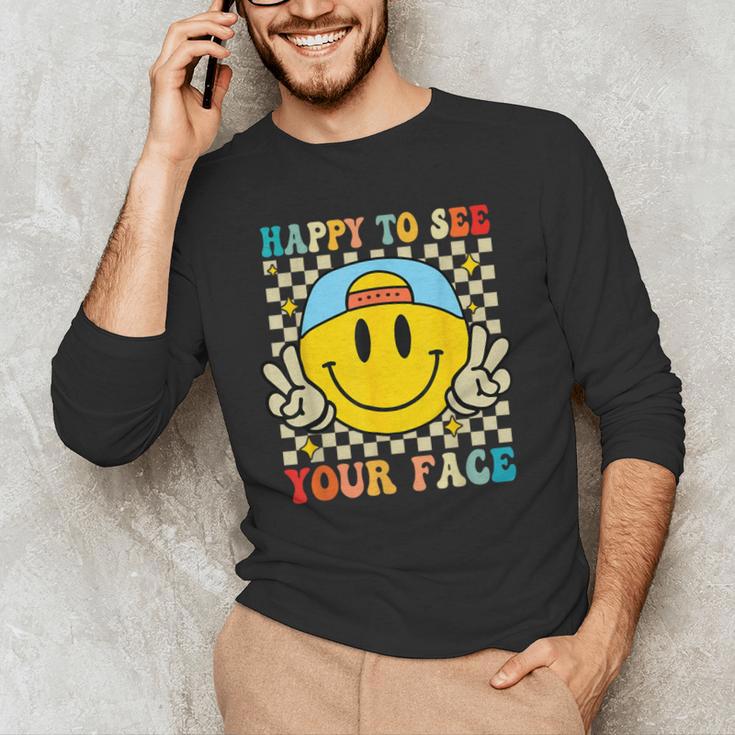 Happy To See Your Face Hippie Smile Back To School Teachers Men's Long Sleeve T-Shirt, novelty gifts, funny gifts Happy To See Your Face Hippie Smile Back To School Teachers Men's Long Sleeve T-Shirt, novelty gifts, funny gifts