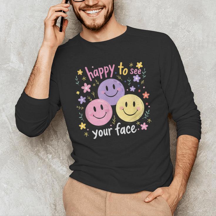 Happy To See Your Face Smile Face Teacher Back To School Men's Long Sleeve T-Shirt, novelty gifts, funny gifts