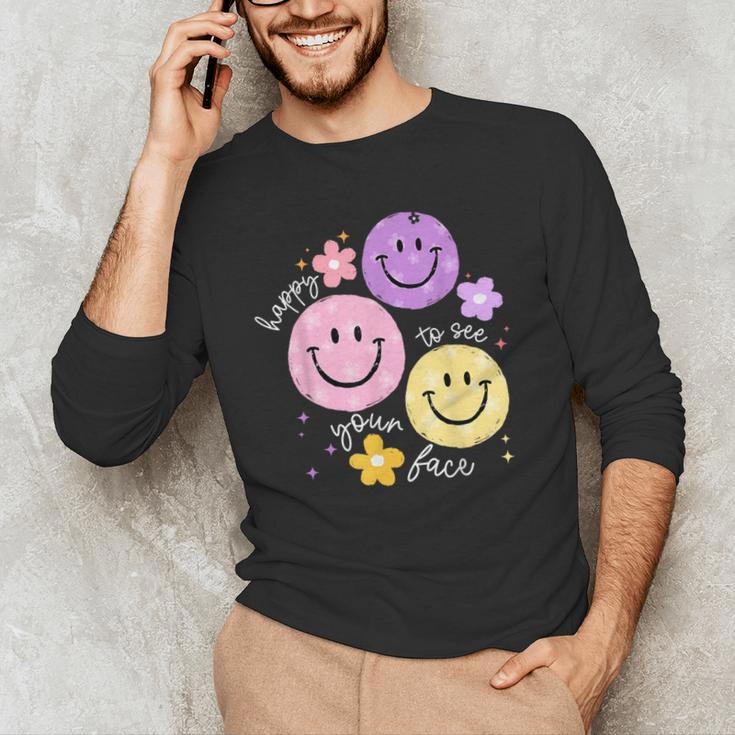 Happy To See Your Face Teacher Flower Back To School Men's Long Sleeve T-Shirt, novelty gifts, funny gifts Happy To See Your Face Teacher Flower Back To School Men's Long Sleeve T-Shirt, novelty gifts, funny gifts