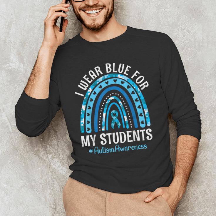 Happy Teacher I Wear Blue For My Students Autism Awareness Men's Long Sleeve T-Shirt, novelty gifts, funny gifts