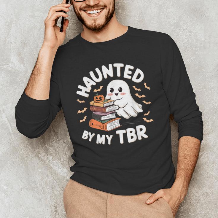 Haunted By My TBR Cute Ghost Book Reading Teacher Halloween Men's Long Sleeve T-Shirt, novelty gifts, funny gifts