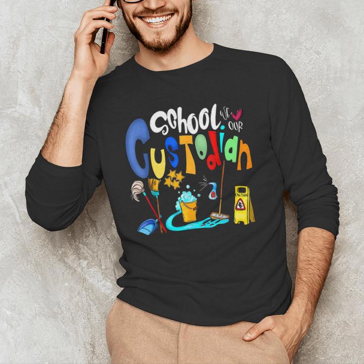 We Heart Love Our School Custodian For Teacher & Kids Men's Long Sleeve T-Shirt, novelty gifts, funny gifts