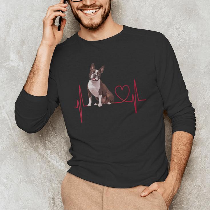 Heartbeat Boston Terrier Dog Men's Long Sleeve T-Shirt, novelty gifts, funny gifts
