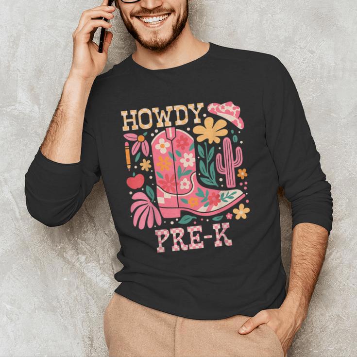 Howdy Pre-K Cowgirls Teacher Back To School Men's Long Sleeve T-Shirt, novelty gifts, funny gifts