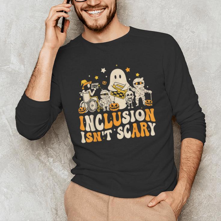 Inclusion Isn't Scary Mummy Boo Ghost Halloween SLP Teacher Men's Long Sleeve T-Shirt, novelty gifts, funny gifts Inclusion Isn't Scary Mummy Boo Ghost Halloween SLP Teacher Men's Long Sleeve T-Shirt, novelty gifts, funny gifts