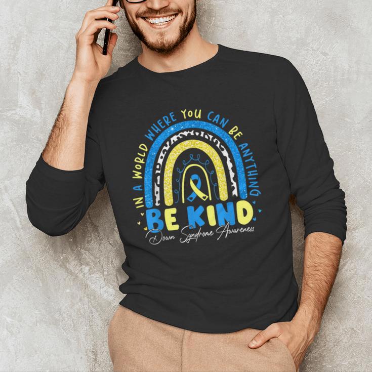 Be Kind Rainbow Down Syndrome Awareness Teacher Blue Yellow Men's Long Sleeve T-Shirt, novelty gifts, funny gifts Be Kind Rainbow Down Syndrome Awareness Teacher Blue Yellow Men's Long Sleeve T-Shirt, novelty gifts, funny gifts