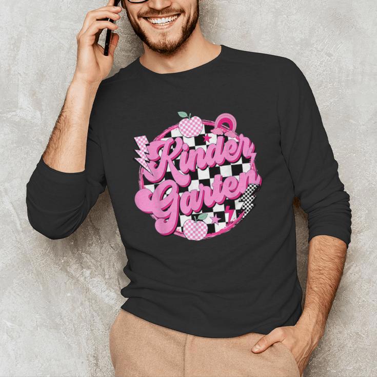 Kindergarten Teacher Women Checkered First Day Of School Men's Long Sleeve T-Shirt, novelty gifts, funny gifts