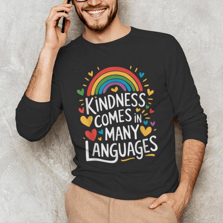 Kindness Comes In Many Languages ESL English Teacher Men's Long Sleeve T-Shirt, novelty gifts, funny gifts
