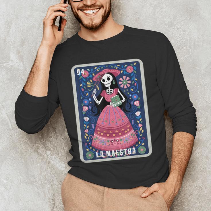 La Maestra Halloween Mexican Bingo Card Teacher Lottery Card Men's Long Sleeve T-Shirt, novelty gifts, funny gifts