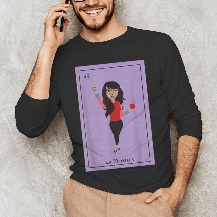 La Maestra Mexican Bingo Card Teacher Lottery Card Men's Long Sleeve T-Shirt, novelty gifts, funny gifts