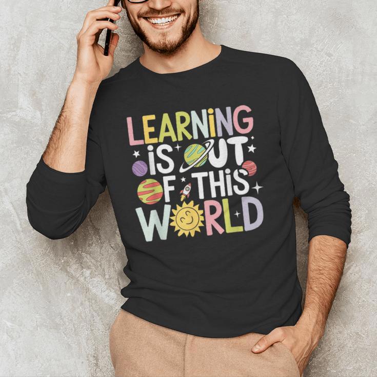 Learning Is Out Of This World Space Teacher Cute Groovy Men's Long Sleeve T-Shirt, novelty gifts, funny gifts
