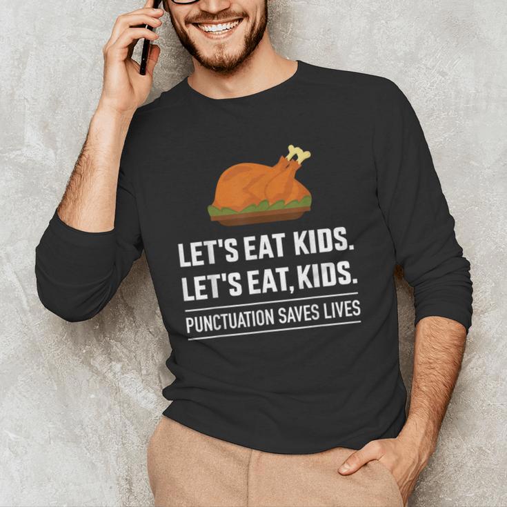 Let's Eat Kids Grammar For Thanksgiving Teacher Men's Long Sleeve T-Shirt, novelty gifts, funny gifts