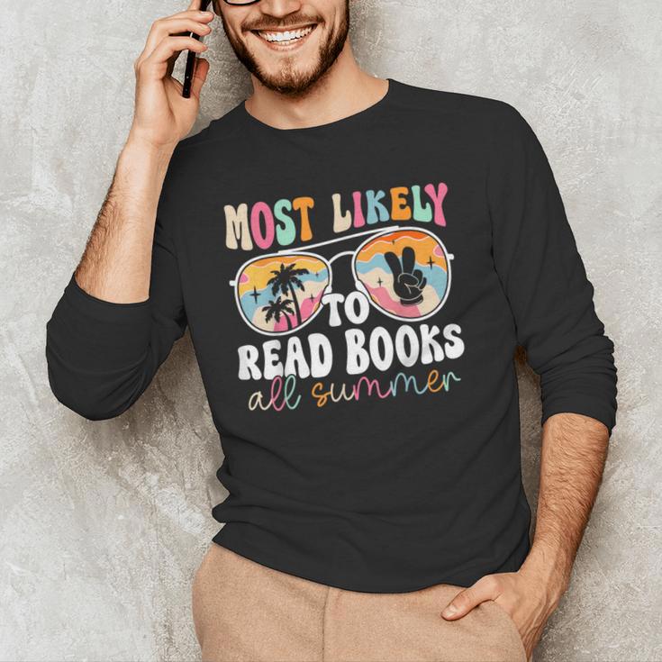 Most Likely To Read Books All Summer Teacher Student Men's Long Sleeve T-Shirt, novelty gifts, funny gifts