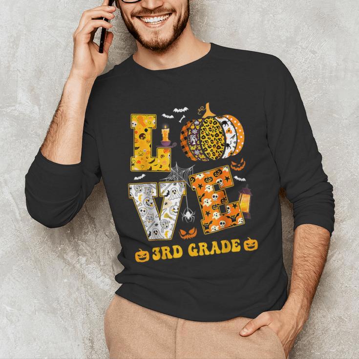 LOVE 3rd Grade Pumpkin Teacher Student Halloween Costume Men's Long Sleeve T-Shirt, novelty gifts, funny gifts