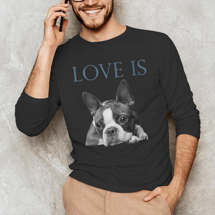 Love Is Boston Terrier Bostie Men's Long Sleeve T-Shirt, novelty gifts, funny gifts