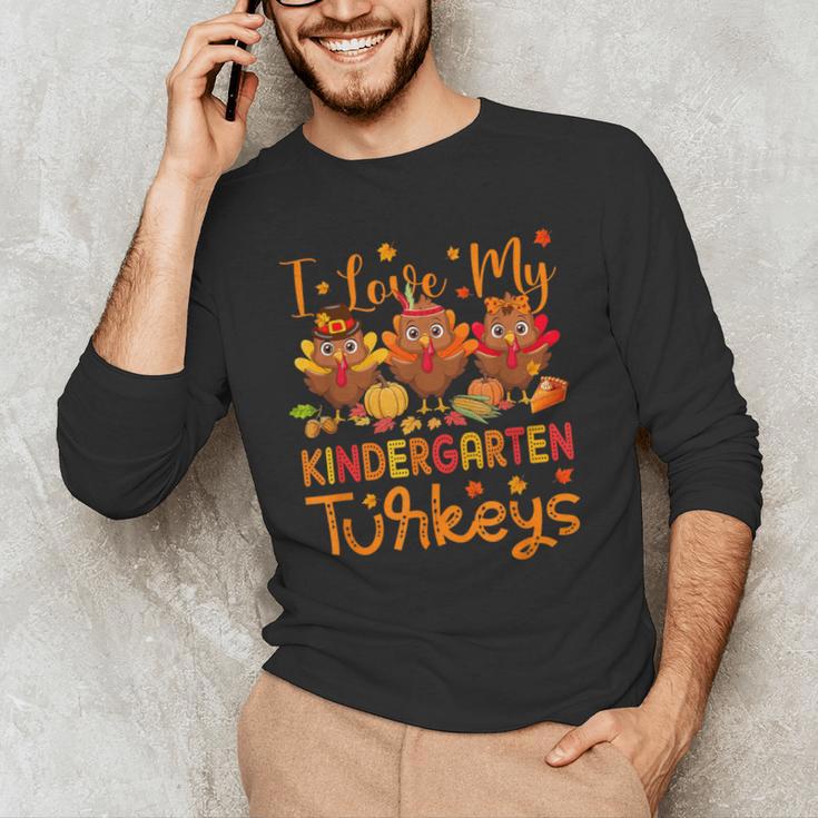 I Love My Kindergarten Turkeys Thanksgiving Teacher Students Men's Long Sleeve T-Shirt, novelty gifts, funny gifts
