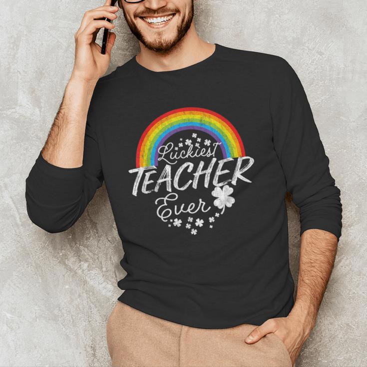 Luckiest Teacher Ever Rainbow- St Patricks Day Teacher Men's Long Sleeve T-Shirt, novelty gifts, funny gifts