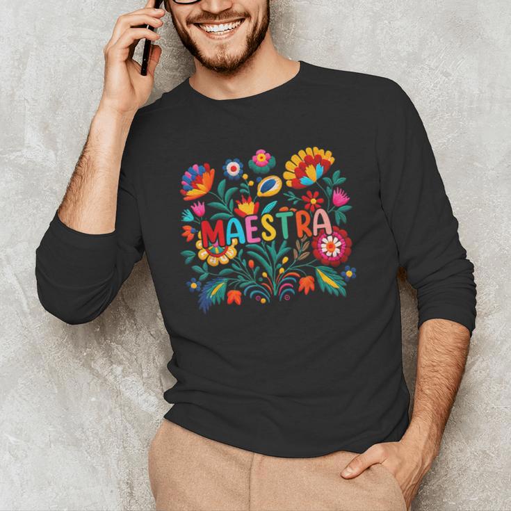 Maestra Flowers Spanish Teacher Cinco De Mayo Men's Long Sleeve T-Shirt, novelty gifts, funny gifts Maestra Flowers Spanish Teacher Cinco De Mayo Men's Long Sleeve T-Shirt, novelty gifts, funny gifts