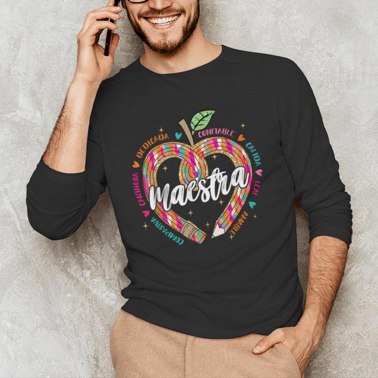 Maestra Pencil Spanish Teacher Bilingual 100 Days Of School Men's Long Sleeve T-Shirt, novelty gifts, funny gifts Maestra Pencil Spanish Teacher Bilingual 100 Days Of School Men's Long Sleeve T-Shirt, novelty gifts, funny gifts