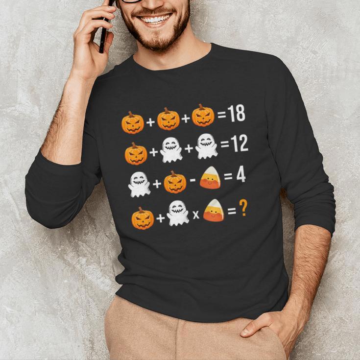 Math Teacher Halloween Equation Pumpkin Ghost Candy Corn Men's Long Sleeve T-Shirt, novelty gifts, funny gifts