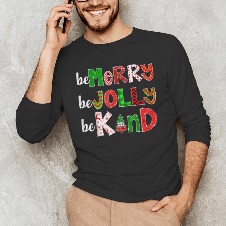 Be Merry Be Jolly Be Kind Merry Christmas Teacher Xmas Pjs Men's Long Sleeve T-Shirt, novelty gifts, funny gifts