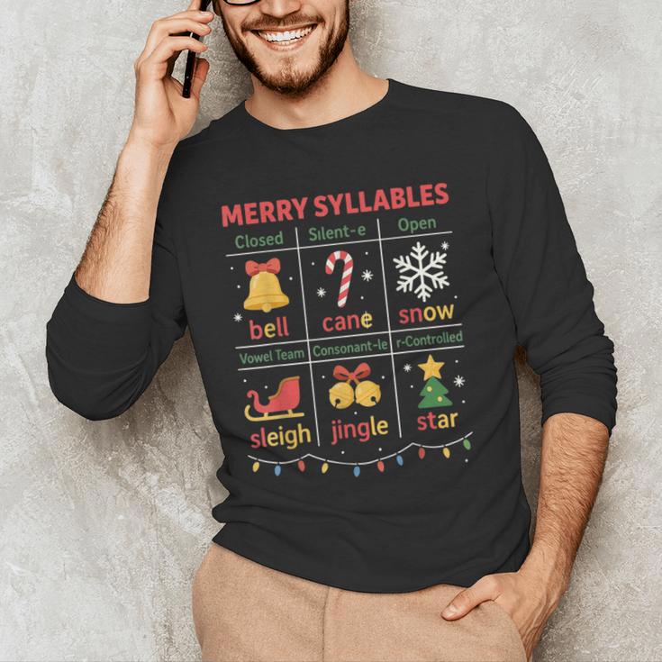 Merry Syllables Teacher Christmas Educational Kids Men's Long Sleeve T-Shirt, novelty gifts, funny gifts