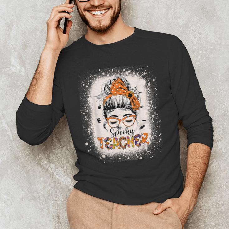 Messy Bun Spooky Teacher Bleached Halloween Teachers Men's Long Sleeve T-Shirt, novelty gifts, funny gifts Messy Bun Spooky Teacher Bleached Halloween Teachers Men's Long Sleeve T-Shirt, novelty gifts, funny gifts
