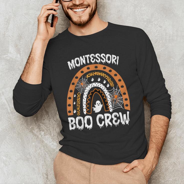 Montessori Teacher Halloween Boo Rainbow Leopard Halloween Men's Long Sleeve T-Shirt, novelty gifts, funny gifts