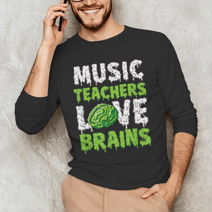 Music Teachers Love Brains Cute Teaching Halloween Men's Long Sleeve T-Shirt, novelty gifts, funny gifts