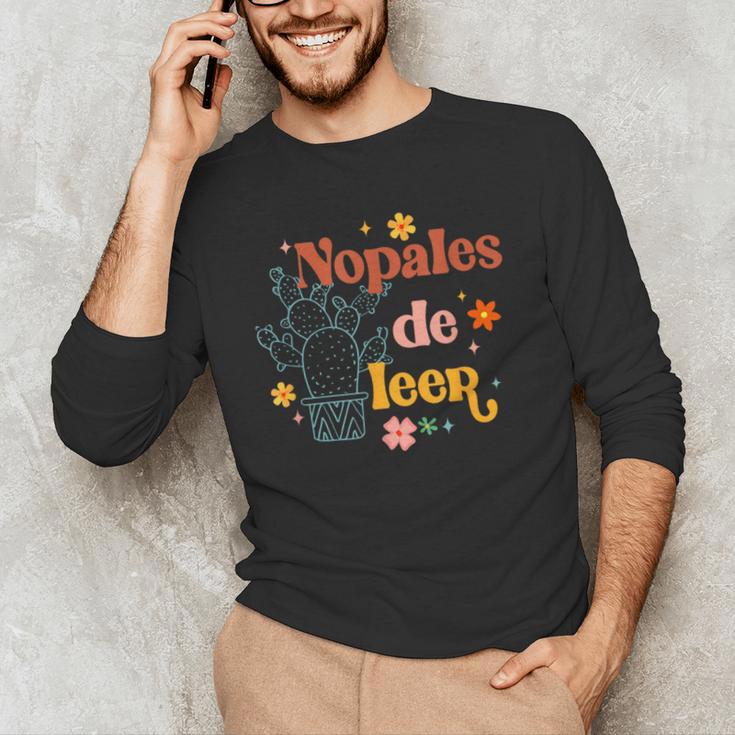 Nopales De Leer Spanish Teacher Maestra Cactus Bilingual Men's Long Sleeve T-Shirt, novelty gifts, funny gifts
