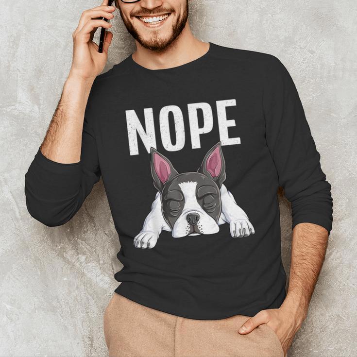 Nope Boston Terrier Puppy Dog Bostie Lover Men Women Girls Kids Men's Long Sleeve T-Shirt, novelty gifts, funny gifts